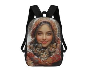 sinyumoney Winter Cozy Kitten Portrait Backpack School Bag Work Laptop Backpack Rucksack Bag for Boys/Girls/Teenagers 17inch