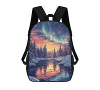 sinyumoney Winter Forest Aurora Reflection Children's Backpacks 17inch School Backpack 3D Printed Bag Bookbag for Kids Travel Rucksacks Boy Girl Book Bags Kids School Bag