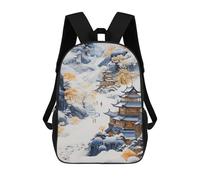 sinyumoney Winter Landscape with Pagodas Backpack Cartoon Plush Bag, 3D Backpack for Kids School Bag Birthday Gift Idea for Boys And Girls 17inch