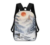sinyumoney Winter Landscape with Red Moon School Bags High Secondary School Bags Casual Backpack for Campus Outdoor Travel Sports 17inch
