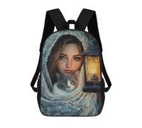 sinyumoney Winter Portrait with Cat Backpack School Bag Rucksack Casual Daypacks School Work Travel Bag for Teenage Girls Boys Women Men 17inch