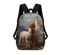 sinyumoney Winter Scene with Lamb And Dog Children's Backpacks 17inch School Backpack 3D Printed Bag Bookbag for Kids Travel Rucksacks Boy Girl Book Bags Kids School Bag