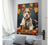 sinyumoney Wire Fox Terrier Puppies Wall Pictures Living Room for Gifts Bathroom Home Kitchen Office Decor Large Canvas Wall Art for Living Room 16x24inch(40x60cm)