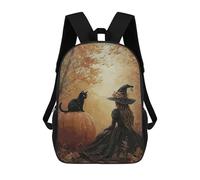 sinyumoney Witch And Black Cat 3D Printed Children's School Backpack for Kids High Capacity Travel Rucksacks Book Bags Kids School Bag Back Pack 17inch