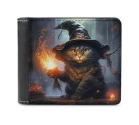sinyumoney Witch Cat with Magic Candle 3D Print Clutch Purse Coin Pocket ID RFID Blocking Stylish Banknote Compartments Fashion Slim Wallets 11.7cm*9.5cm