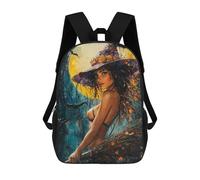 sinyumoney Witch on Broomstick with Full Moon School Bags Lightweight Schoolbag Dayback Bookbag College for Boys/Girls/Teenagers 17inch