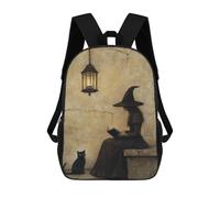 sinyumoney Witch Reading Book with Black Cat 3D Printed 17inch Kids School Backpack School Bag Fashion Rucksacks for Boys Elementary And Middle School Students