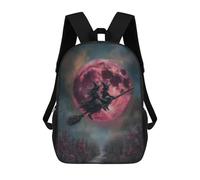 sinyumoney Witches Flying on Broomstick with Red Moon School Backpack School Bags for Girls Boys Backpack with Pocket Fashion School Bag Kids Backpack 17inch