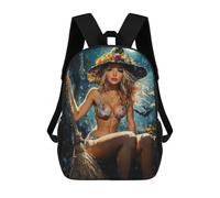 sinyumoney Witchy Forest Broomstick Scene 3D Printed School Bag Children's School Backpack Schoolbags Travel Backpacks Casual Fashion Bag for Kids School Students 17inch