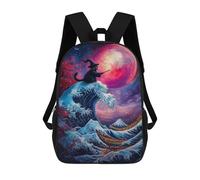 sinyumoney Wizard Cat And The Great Wave Kids' Backpack 3D Printing School Bag Boys Cool Daypacks Casual Knapsack Fun Back Bag for Kids And Teenager 17inch