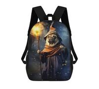 sinyumoney Wizard Pug School Bags Lightweight Casual Daypack School Backpacks for School/Work/Travel 17inch
