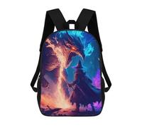 sinyumoney Wizard Vs Dragon Epic Battle Kids School Backpack 3D Printed Fashion School Bag Casual School Bag for Boys Elementary And Middle School Students 17inch