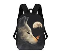 sinyumoney Wolf And Glowing Butterfly Backpack School Bag Lightweight Schoolbag Dayback Bookbag College for Girl, Teen Girls 17inch