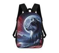 sinyumoney Wolf And Moon Landscape Rucksacks 3D Printed Children Backpacks Fashion Casual Daypack Cute Travel Bags Outdoor Casual Daypack for Boy And Girl 17inch
