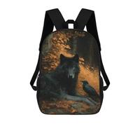 sinyumoney Wolf And Raven in Forest Backpacks 3D Printed 17inch Kids School Backpack Outdoor Casual Daypack Casual Travel Bags for Middle School Students