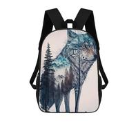 sinyumoney Wolf And The Winter Forest Children's School Backpack 3D Printed for Kids Travel Rucksacks Book Bags for Boys Elementary School Students 17inch