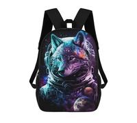 sinyumoney Wolf Astronaut in Space Children's Backpacks School Backpack 3D Printed for Kids Travel Rucksacks Book Bags Kids 17inch School Bag