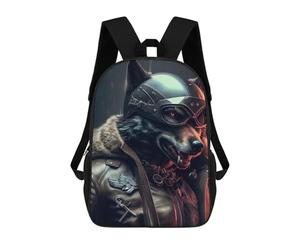 sinyumoney Wolf Biker Leather Jacket Backpacks Kids School Backpack School Bag 3D Printed School Bag for Boys Elementary And Middle School Students 17inch