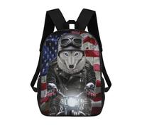sinyumoney Wolf Biker Spirit 3D Printed Children's School Backpack for Kids High Capacity Travel Rucksacks Book Bags Kids School Bag Back Pack 17inch