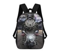 sinyumoney Wolf Biker Thunder Road Children's Backpack, 3D Printed School Backpack, Backpack for Boys Girls, Adjustable School Bag for Primary School 17inch