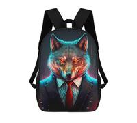 sinyumoney Wolf CEO In Suit Children's Backpacks School Backpack 3D Printed for Kids Travel Rucksacks Book Bags Kids 17inch School Bag