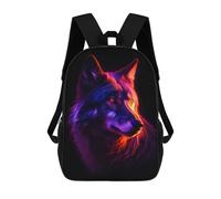 sinyumoney Wolf Dark Neon Colors 3D Printed School Backpack Casual Children's Backpacks 3D Printed School Bag for Boys Elementary And Middle 17inch