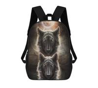 sinyumoney Wolf Duo Under Moonlight School Bags Daypacks Business Backpack Water Resistant Bookbag for Men, Women & Teenage Boys 17inch