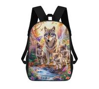 sinyumoney Wolf Family in Fantasy Forest-1 Children's Backpacks School Backpack 3D Printed for Kids Travel Rucksacks Book Bags Kids 17inch School Bag
