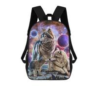 sinyumoney Wolf Family in Space 3D Printed Children's School Backpack for Kids Travel Rucksacks Book Bags Kids School Bag 17inch