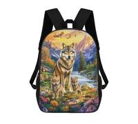 sinyumoney Wolf Family in Wildflowers-2 Children's Backpacks School Backpack 3D Printed for Kids Travel Rucksacks Book Bags Kids 17inch School Bag