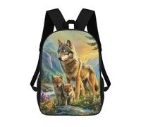 sinyumoney Wolf Family in Wildflowers School Bags School Secondary High School College Backpack Travel for Boys/Girls/Teenagers 17inch