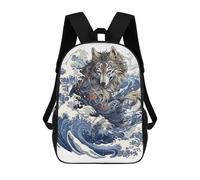 sinyumoney Wolf Great Wave Japan Backpacks Kids Student Schoolbag 3D Printed Backpacks Elementary And Middle School Students Backpacks for Boys Girls 17inch