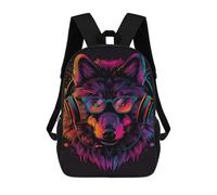 sinyumoney Wolf Headphones Glasses Art Print School Backpack Lightweight Airport College Students Back Pack for Boys/Girls/Teenagers 17inch