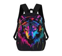 sinyumoney Wolf Headphones Music Art Print 3D Printed 17inch School Bag Children's School Backpack Travel Backpacks Casual Fashion Bag for Kids School Students