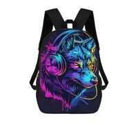 sinyumoney Wolf Headphones Neon Art Print-3 School Bags Computer Rucksack for School/Work/Travel for Camping Outdoor Adventures And Daily Travel 17inch