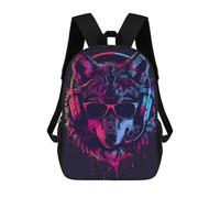 sinyumoney Wolf Headphones Sunglasses Art Print School Backpack Water Resistant School Bag Business Backpack for Men/Women 17inch