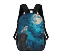 sinyumoney Wolf Howl in Moon Night 3D Printed Kids Backpacks Boys Fashion School Bag Travel Backpacks School Bags for Boys Elementary School Students 17inch
