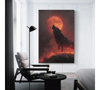sinyumoney Wolf Howling at Blood Moon Wall Decoration for Living Room Home Office Kitchen Gallery Corridor Bathroom Wall Decor Ready To Hang Artwork 16x24inch(40x60cm)