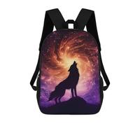 sinyumoney Wolf Howling at Cosmic Vortex Sky Children's School Backpack 3D Printed for Kids Travel Rucksacks Book Bags Kids School Bag 17inch