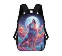 sinyumoney Wolf Howling at Moon Art Print-1 Backpack School Bag High Secondary School Bags Casual Backpack - Perfect for Travel, Work And Daily Use 17inch