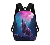 sinyumoney Wolf Howling at The Moon Backpacks Kids 17inch School Backpack School Bag 3D Printed School Bag for Boys Elementary And Middle School Students