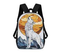 sinyumoney Wolf Howling at The Moon Backpacks Kids School Backpack School Bag 3D Printed School Bag for Boys Elementary And Middle School Students 17inch