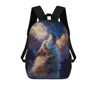 sinyumoney Wolf Howling at The Moon Painting Backpack Kids School Bag Boys Cartoon 3D Print Students Schoolbag Laptop Daypack for Boys Girls 17inch