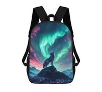 sinyumoney Wolf Howling Under Aurora Borealis 3D Printed Children's School Backpack for Kids High Capacity Travel Rucksacks Book Bags Kids School Bag Back Pack 17inch
