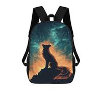 sinyumoney Wolf Howling Under Cosmic Fire Sky Backpacks Kids School Backpack School Bag 3D Printed School Bag for Boys Elementary And Middle School Students 17inch