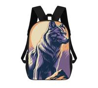 sinyumoney Wolf Illustration with Purple Eyes 3D Printed Children's School Backpack for Kids High Capacity Travel Rucksacks Book Bags Kids School Bag Back Pack 17inch