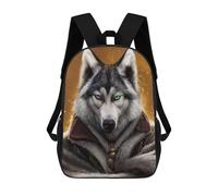 sinyumoney Wolf in Armor Portrait 3D Printed Children's School Backpack for Kids High Capacity Travel Rucksacks Book Bags Kids School Bag Back Pack 17inch