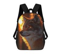 sinyumoney Wolf in Golden Light Kids School Backpack 17 Inch School Bag 3D Printed School Bag for Boys Elementary And Middle School Students