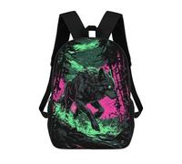 sinyumoney Wolf in Neon Forest 3D Printed Children's School Backpack for Kids High Capacity Travel Rucksacks Book Bags Kids School Bag Back Pack 17inch