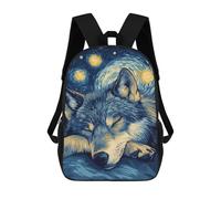 sinyumoney Wolf in Starry Night School Backpack School Bags for Girls Boys Backpack with Pocket Fashion School Bag Kids Backpack 17inch